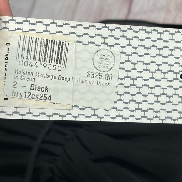 Halston Heritage 100% Silk Black Dolman Sleeve Deep V Neck Size 2 New - Picture 6 of 12